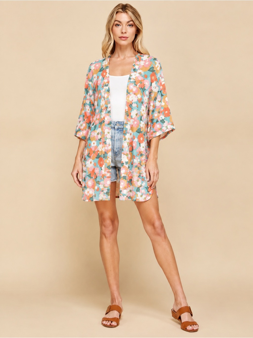 NWT S Les Amis Floral Multi-Color Lightweight Boho Kimono